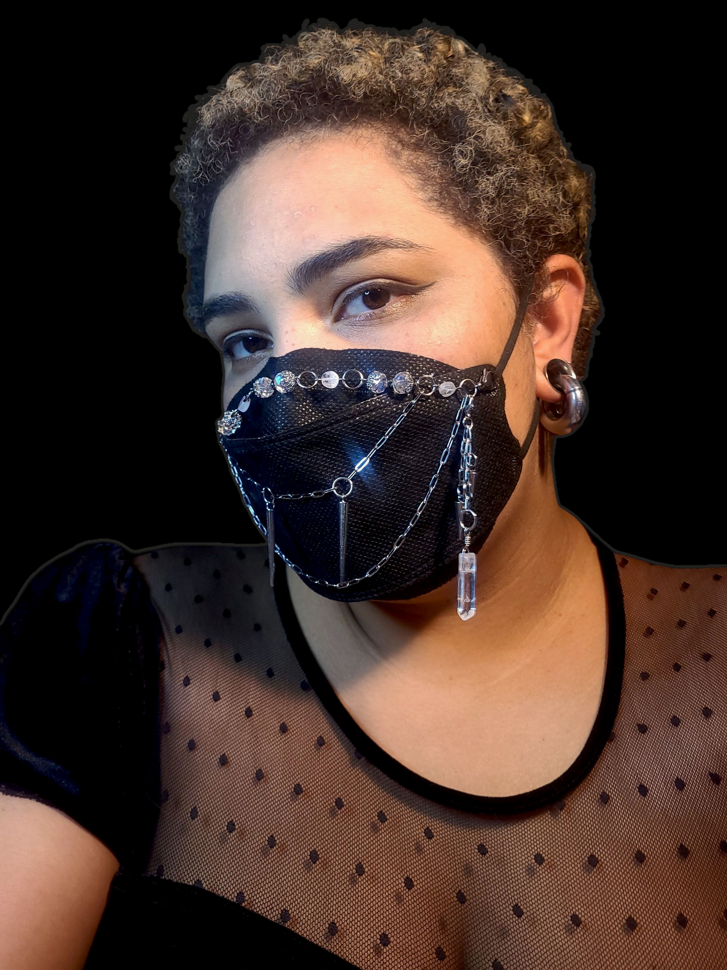 Glass Crystal Vampire teeth mask chain