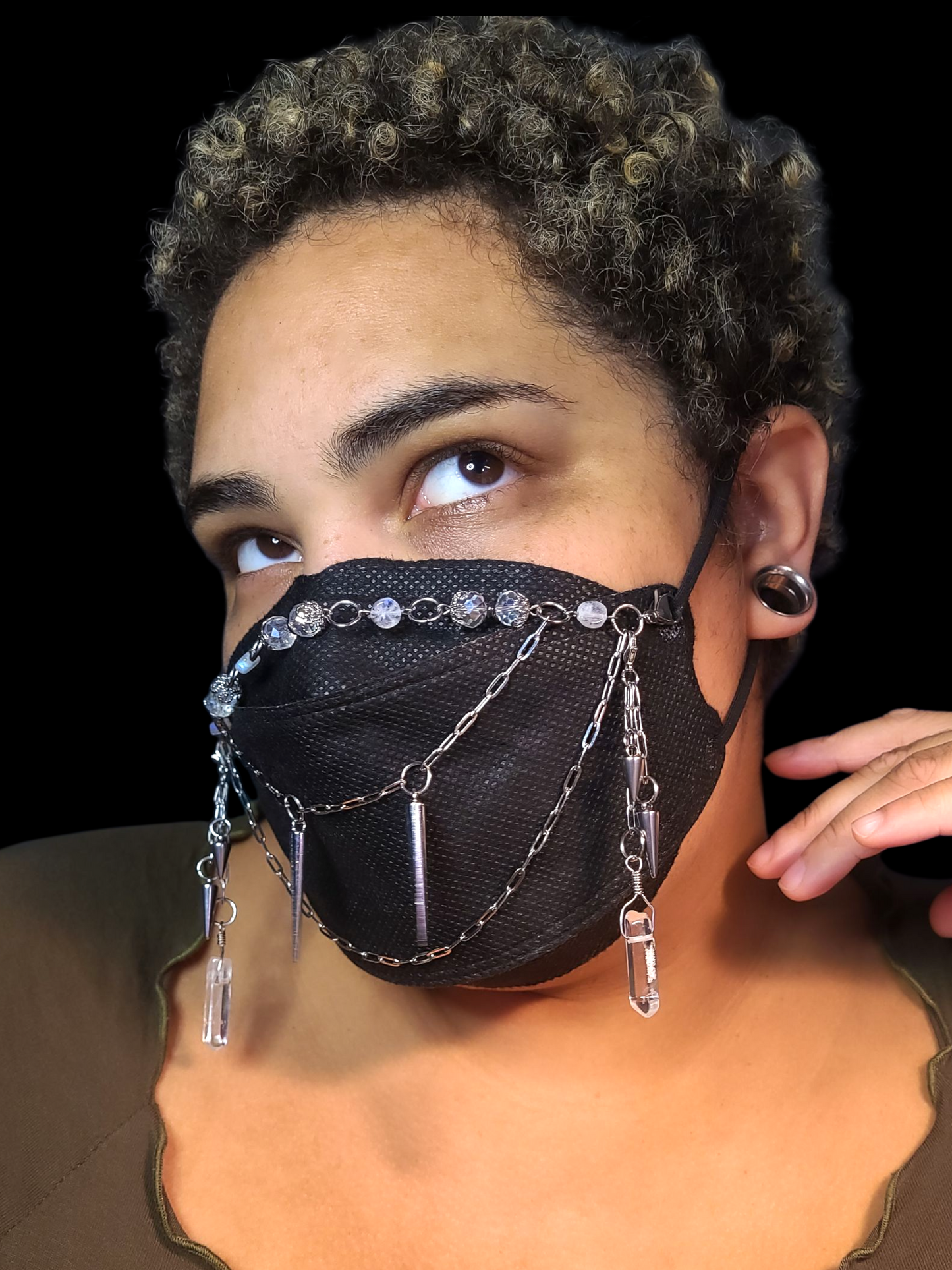 Glass Crystal Vampire teeth mask chain