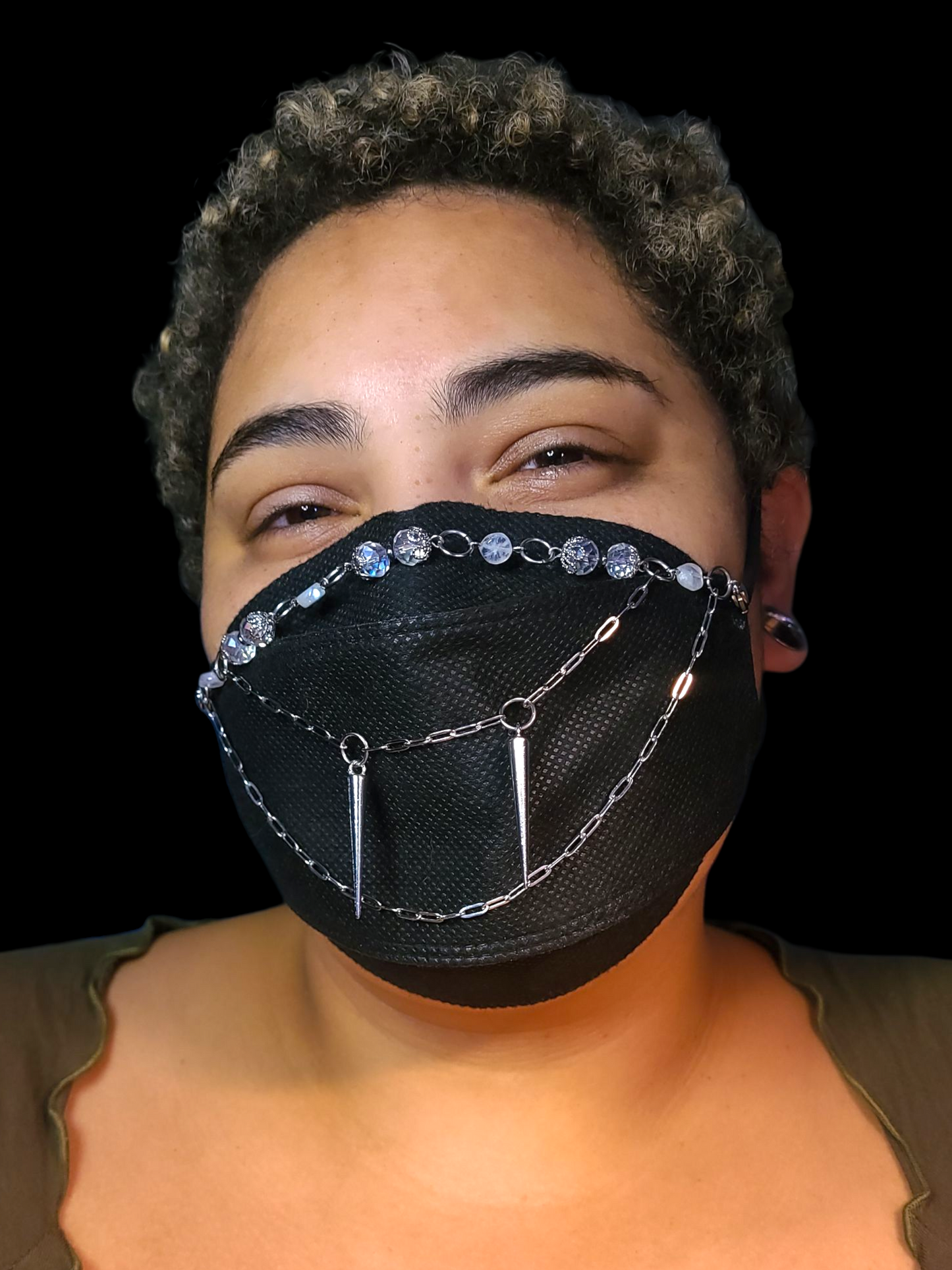 Glass Crystal Vampire teeth mask chain
