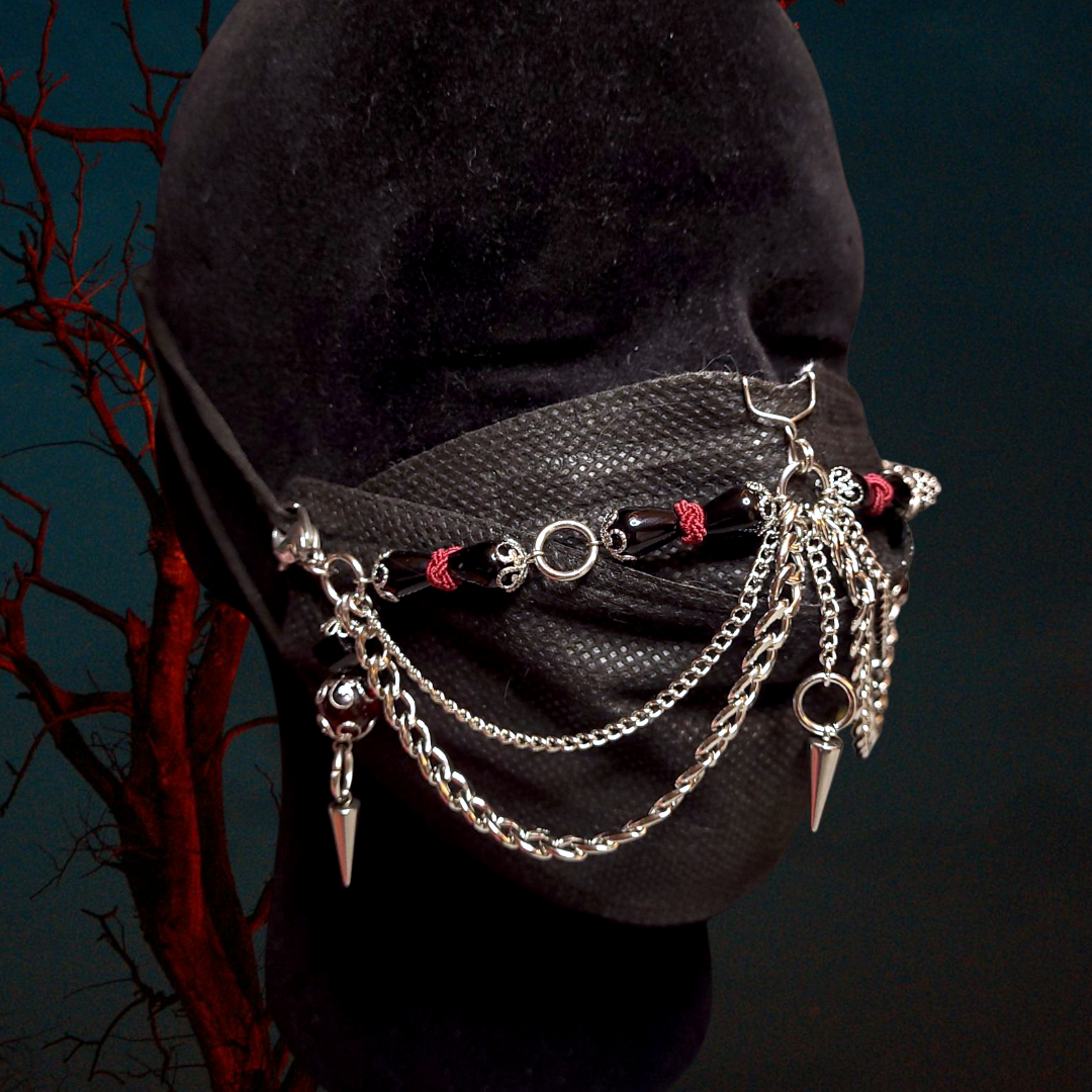 Red Black and Steel Gothic Mask Chain