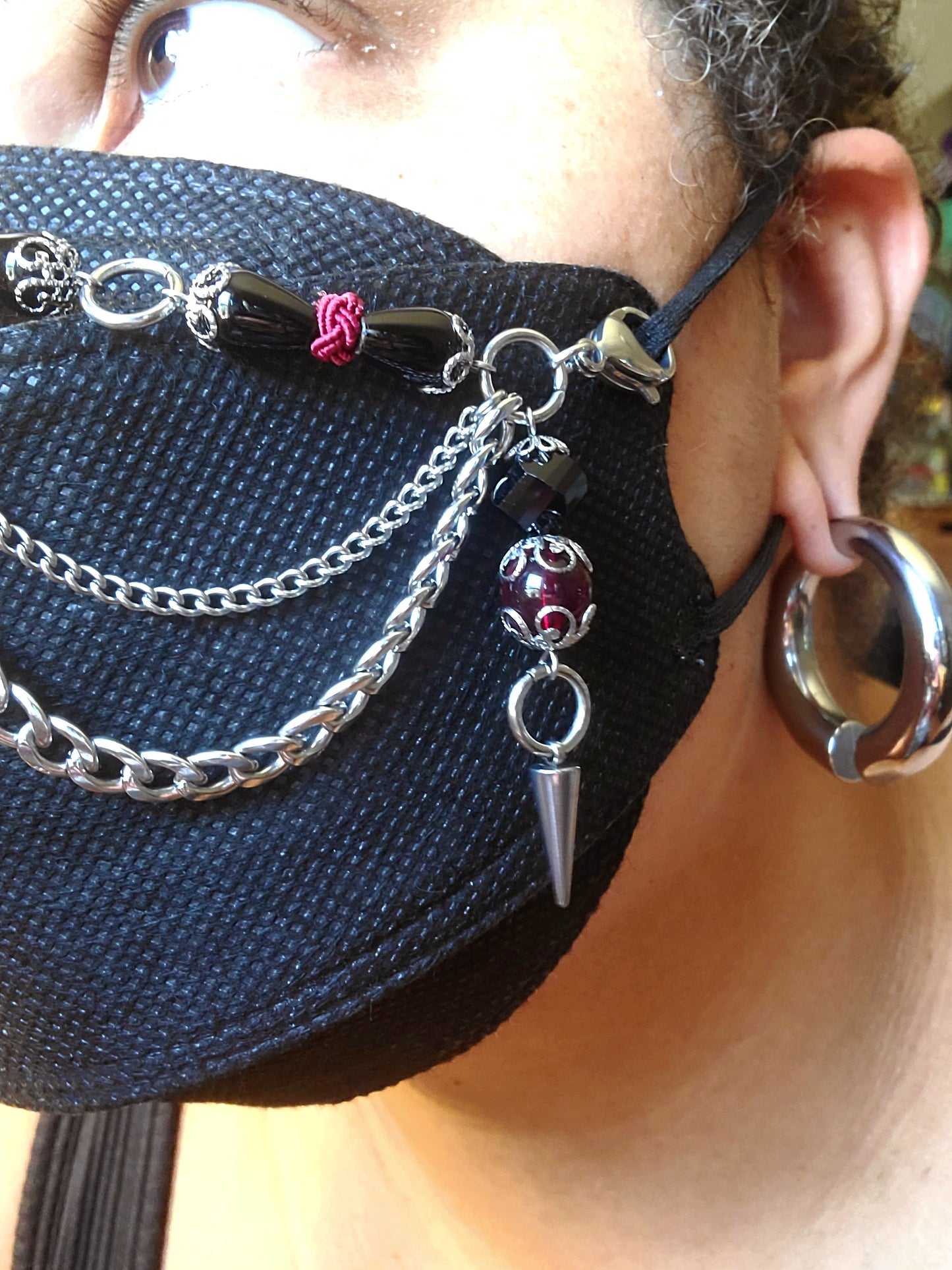 Red Black and Steel Gothic Mask Chain