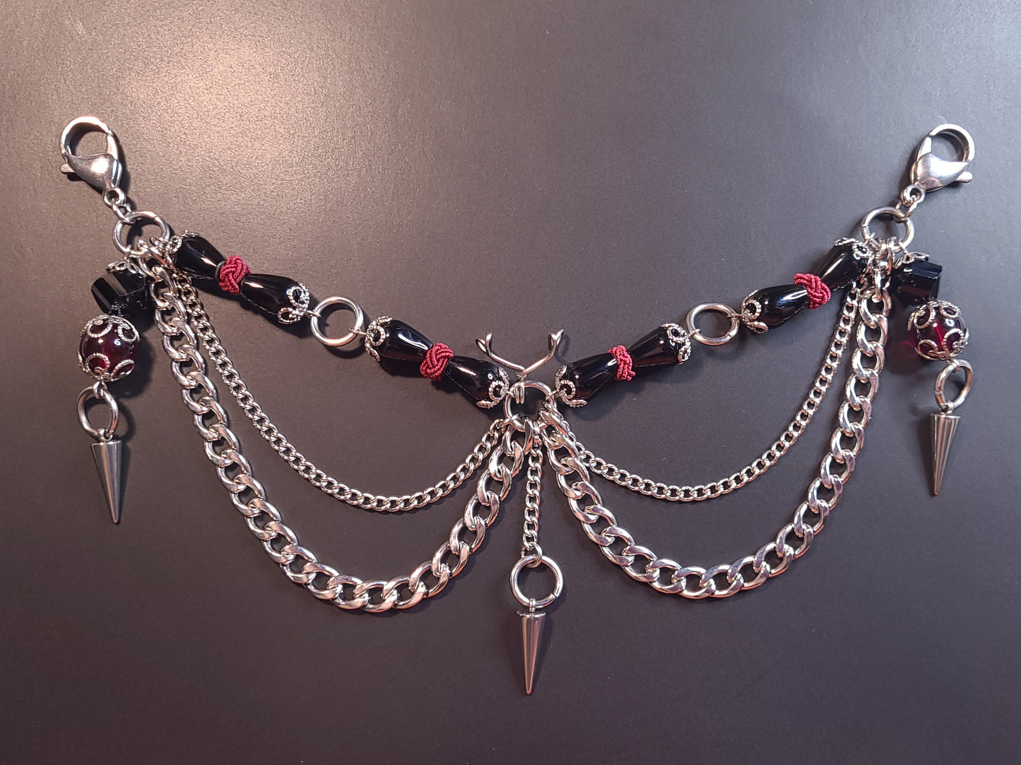 Red Black and Steel Gothic Mask Chain