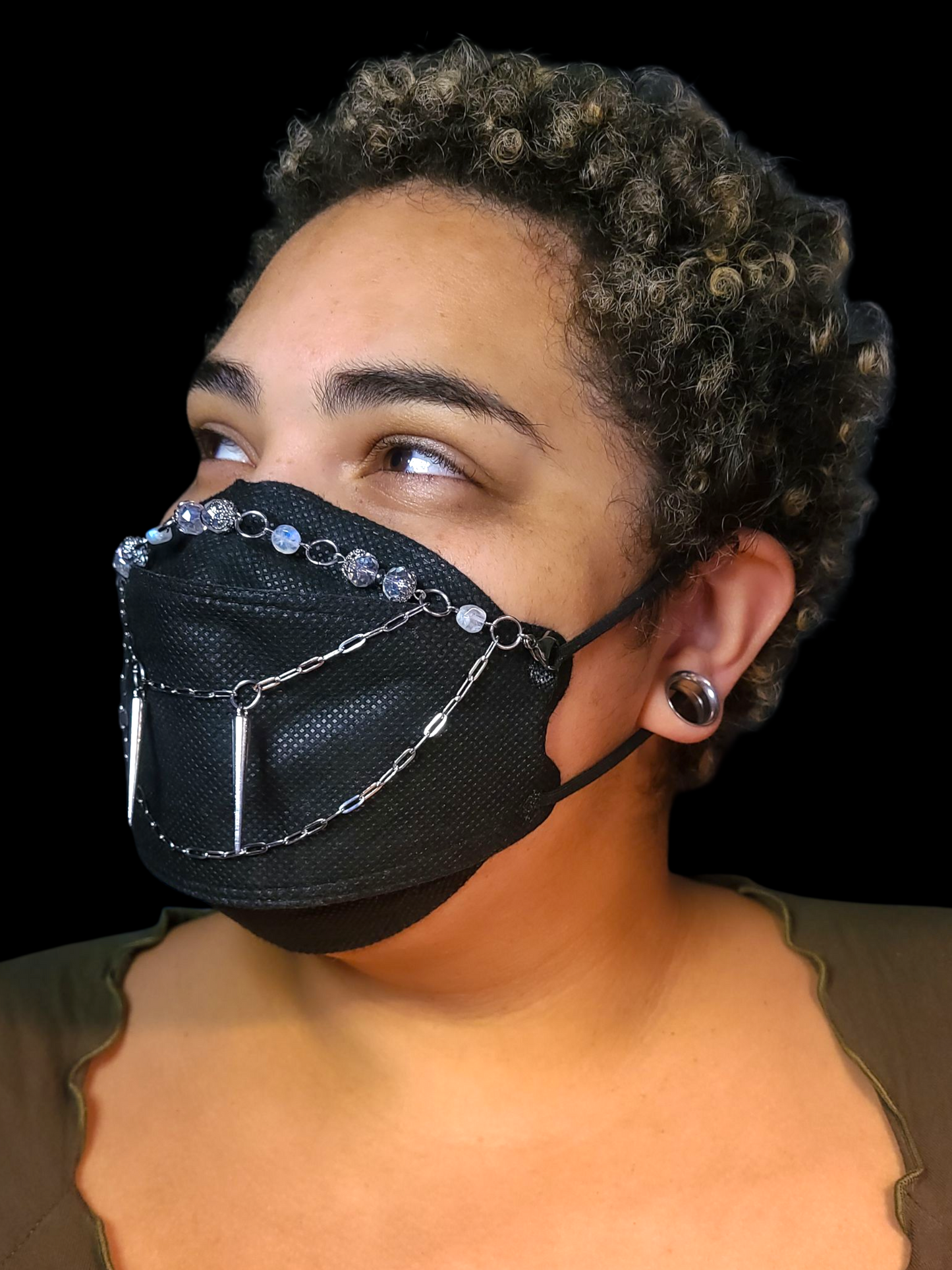 Glass Crystal Vampire teeth mask chain