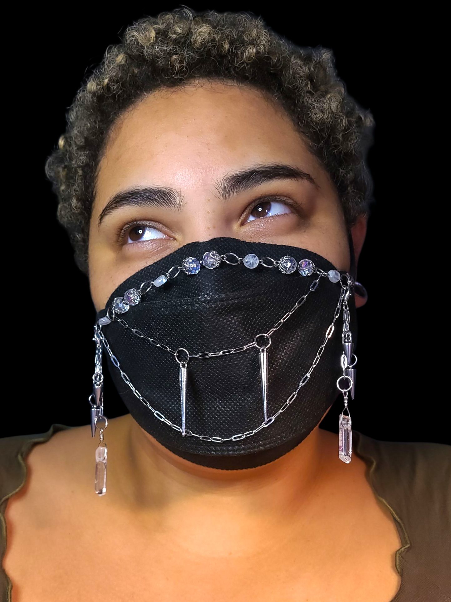 Glass Crystal Vampire teeth mask chain