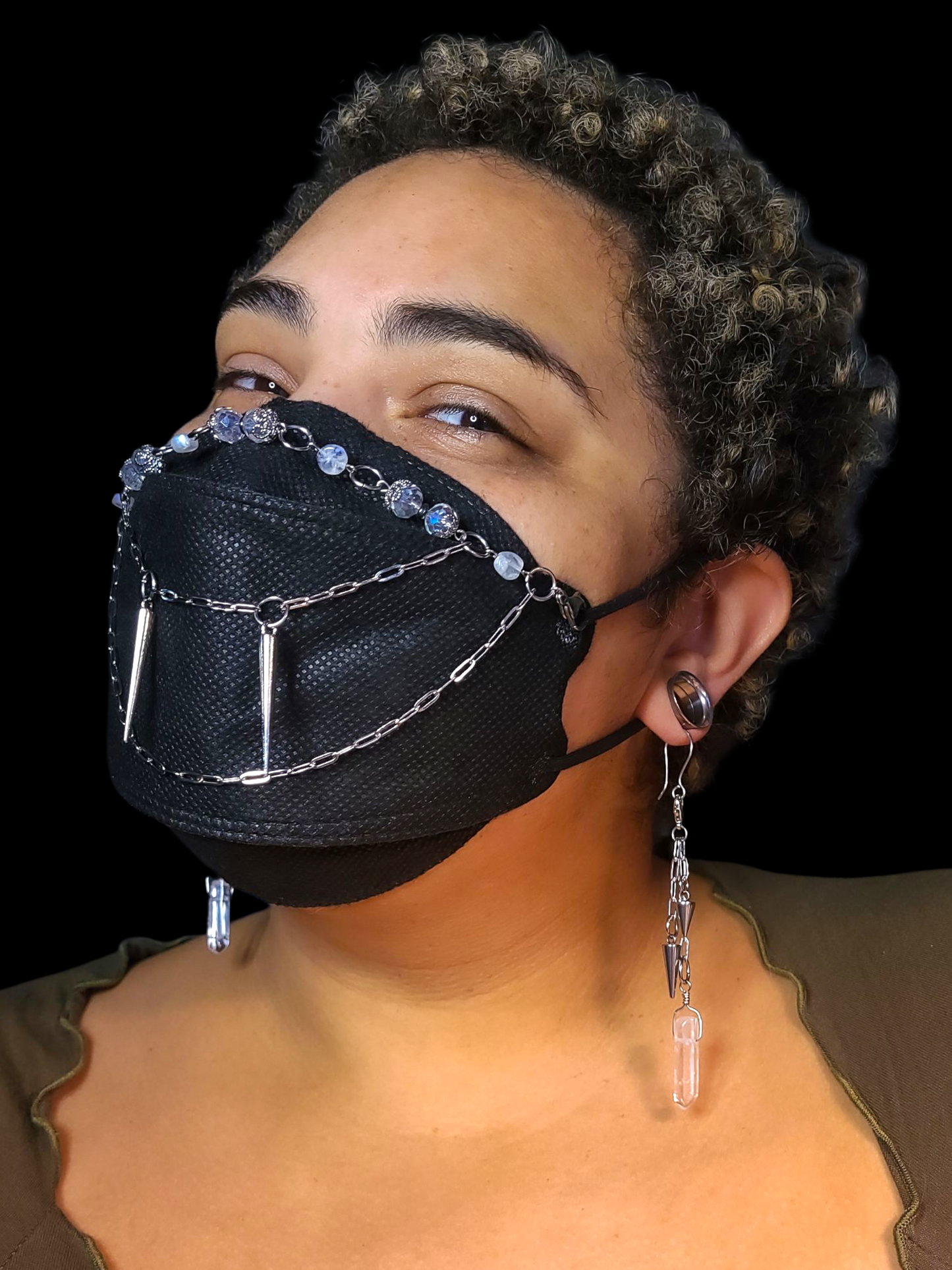 Glass Crystal Vampire teeth mask chain