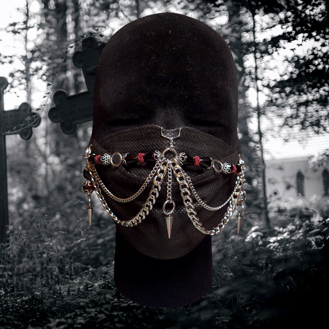 Red Black and Steel Gothic Mask Chain