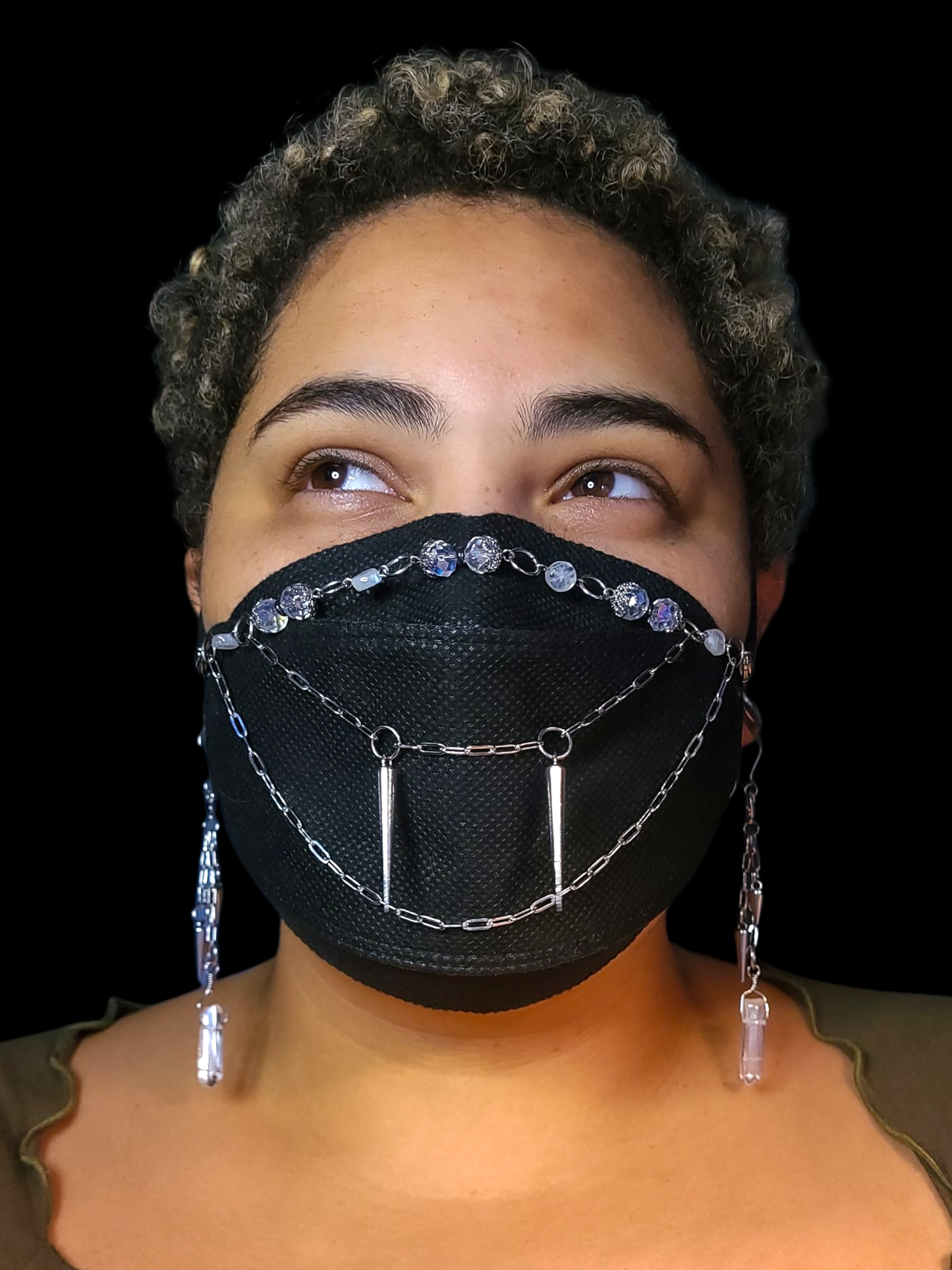 Glass Crystal Vampire teeth mask chain