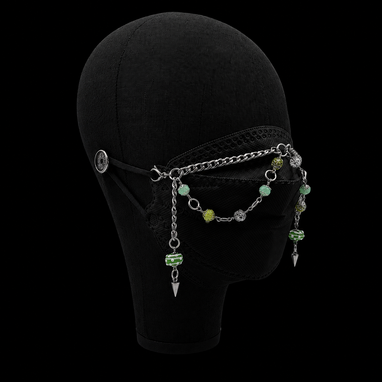 Gothic Green Lampwork Glass Bead Mask Chain