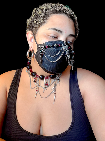 Red Black and Steel Gothic Mask Chain