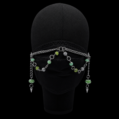Gothic Green Lampwork Glass Bead Mask Chain