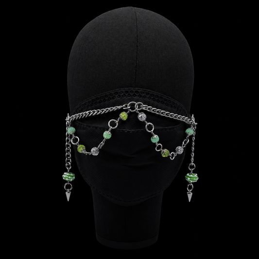 Gothic Green Lampwork Glass Bead Mask Chain