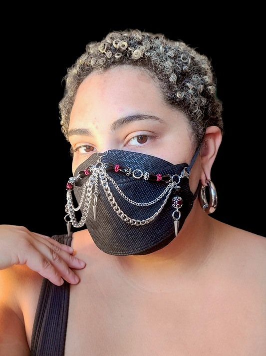 Red Black and Steel Gothic Mask Chain