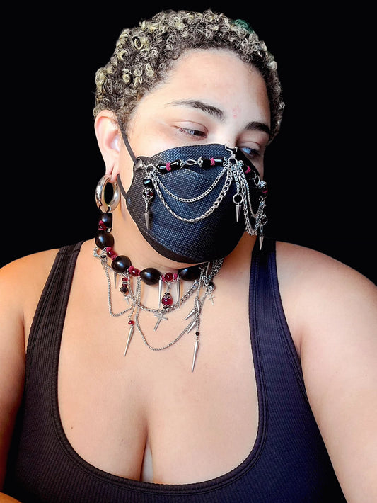 Gothic Chain & Kukui Nut Statement Necklace