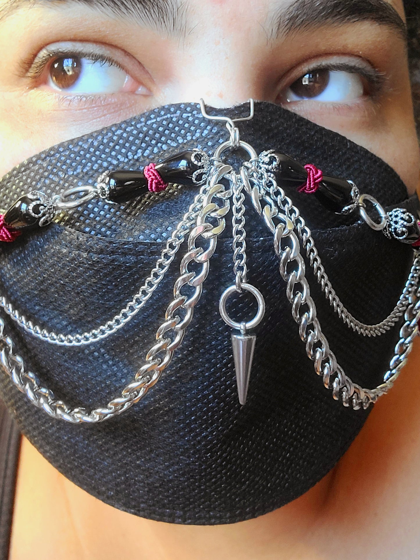 Red Black and Steel Gothic Mask Chain