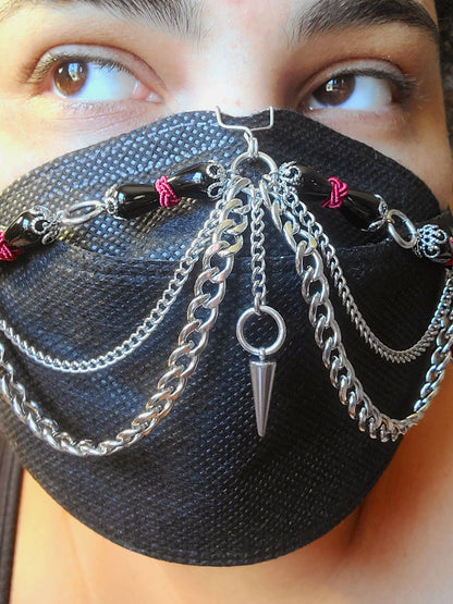 Red Black and Steel Gothic Mask Chain