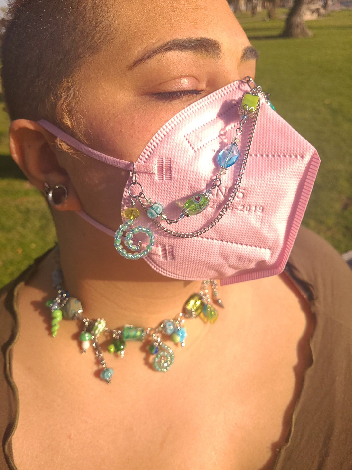 Green and Blue Swirl Mask Chain